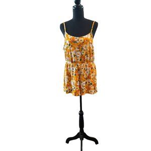 Summer Romper With Orange and Yellow Floral Pattern